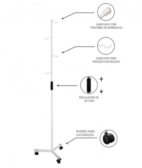 SUPORTE PARA SORO COM REGULAGEM DE ALTURA E RODIZIO COR:BRANCO
