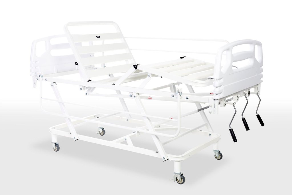 Cama Hospitalar 3 manivelas com Cabeceira e Pes PEAD e Grades Metal