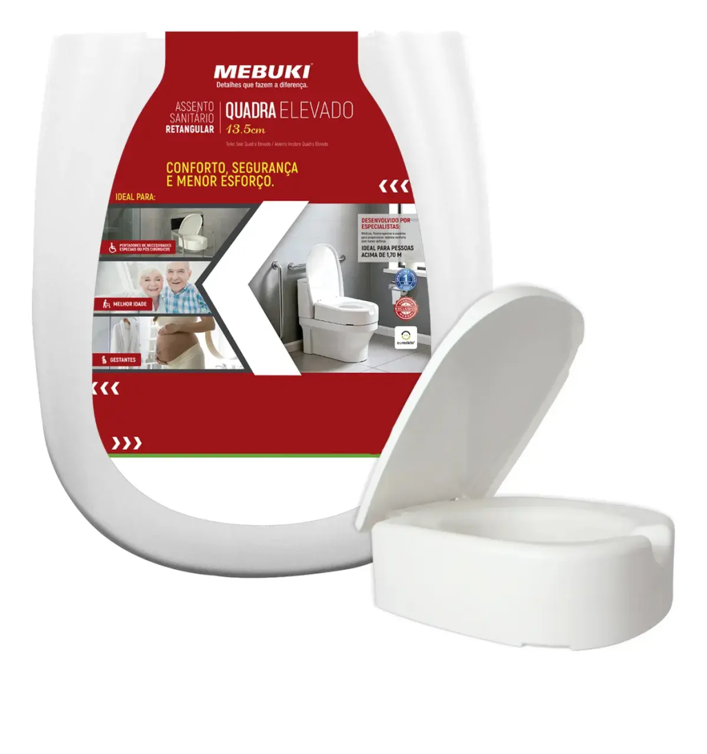 Assento Quadrado Elevado Retangular Mebuki 13,5 Cm Branco