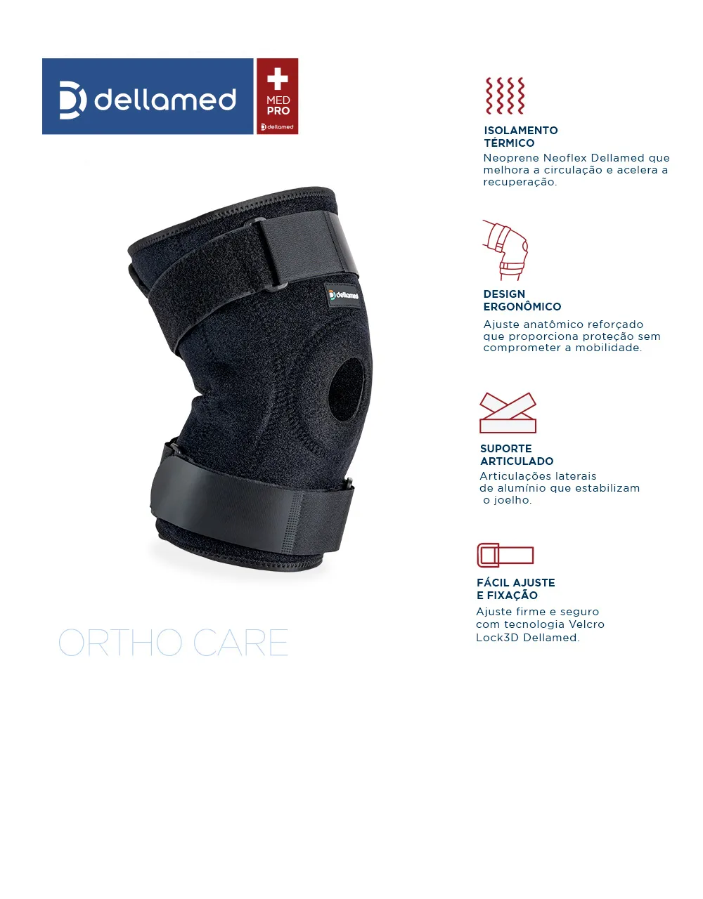 Joelheira Articulada Ajustável Ortho Care Dellamed