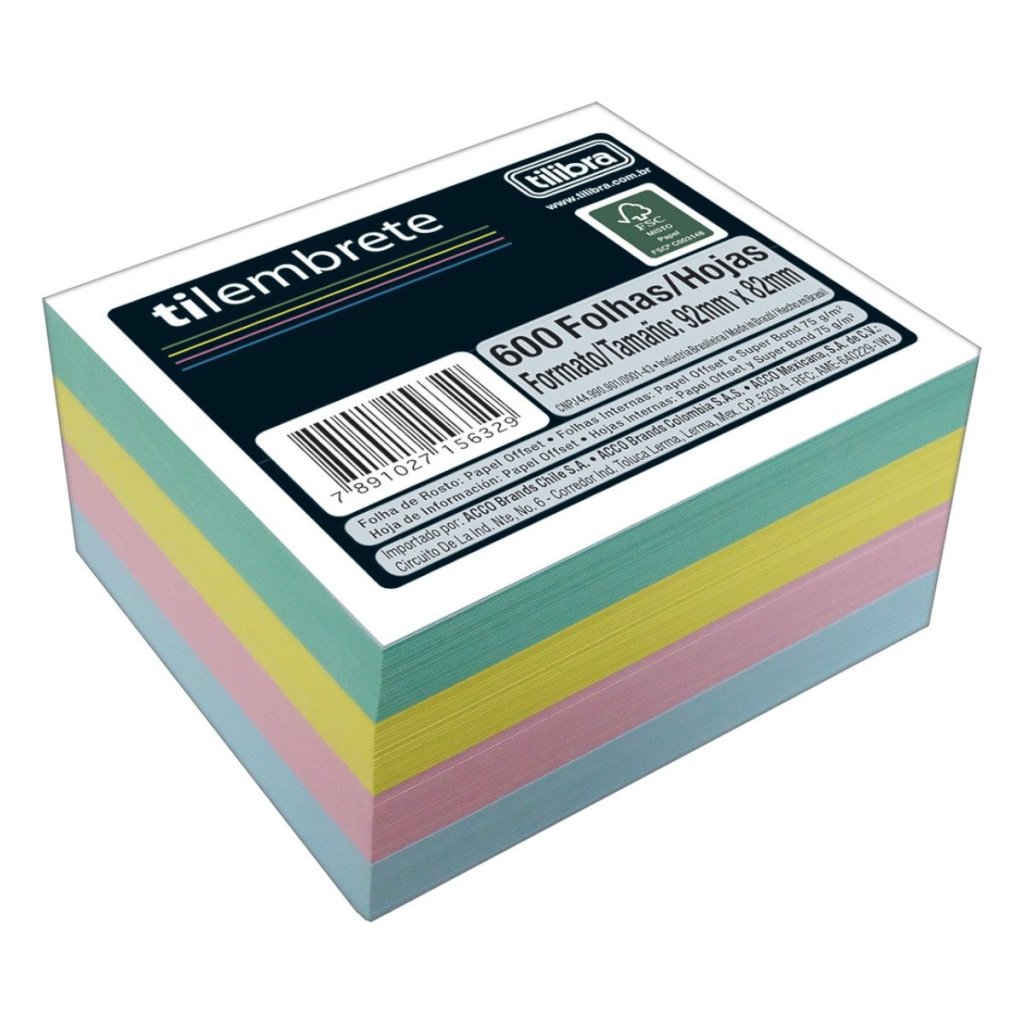 Papel Lembrete Tilibra 92 x 82mm 4 Cores c/ 600 fls