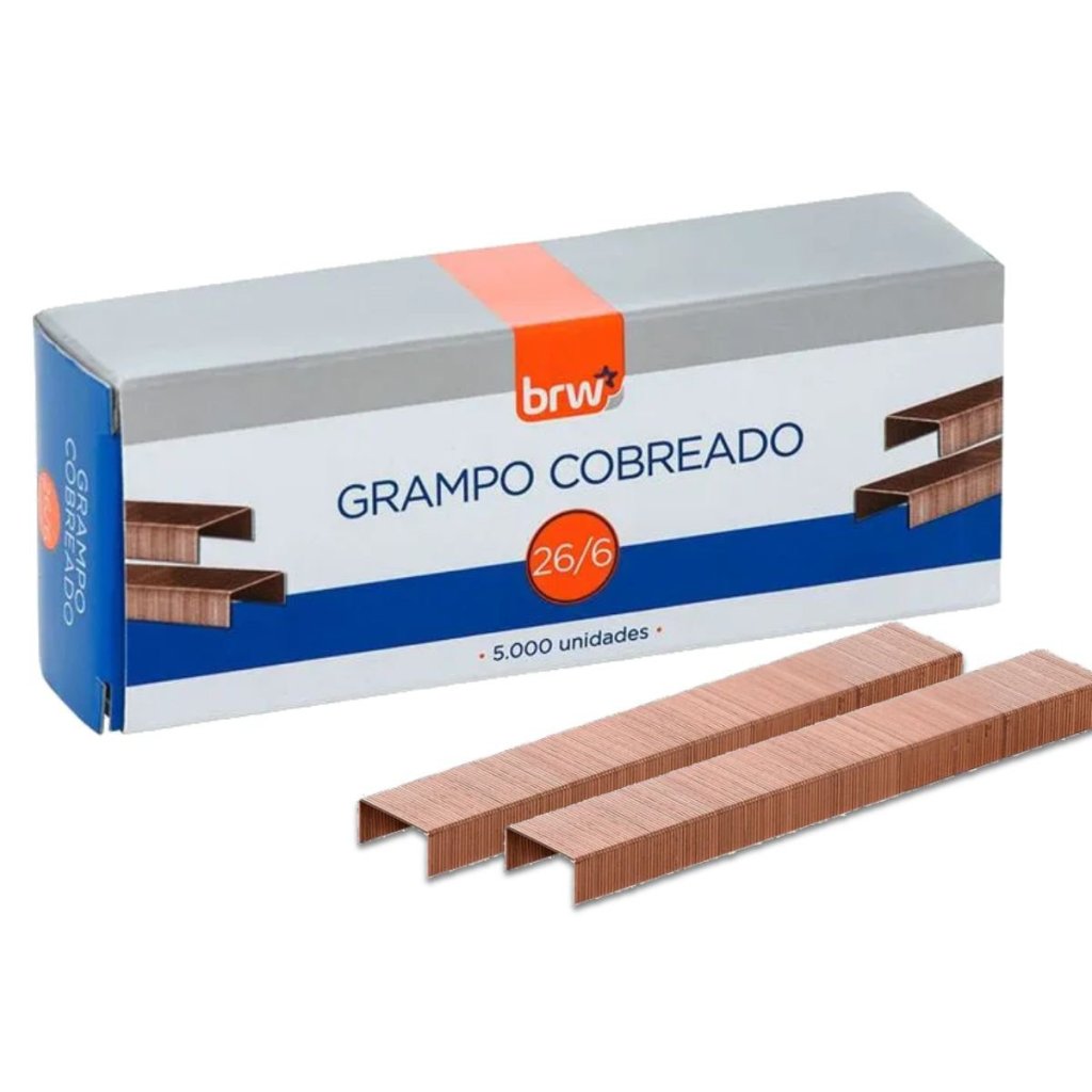 Grampo Para Grampeador BRW 26/6 Cobreado (5000 Unidades)