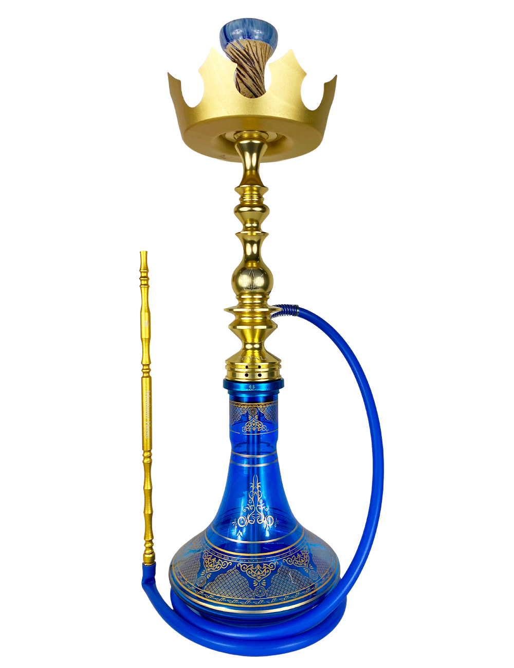 NARGUILE COMPLETO HOOKAH KING ROYALE DOURADO COM AZUL
