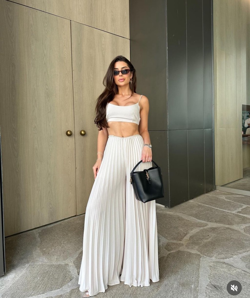 Conjunto top liso e calça pantalona plissada Salgu SJ-996