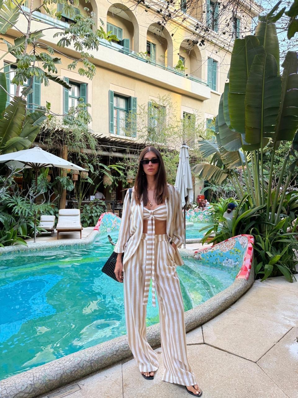 Conjunto listras largas top calça e blazer Salgu