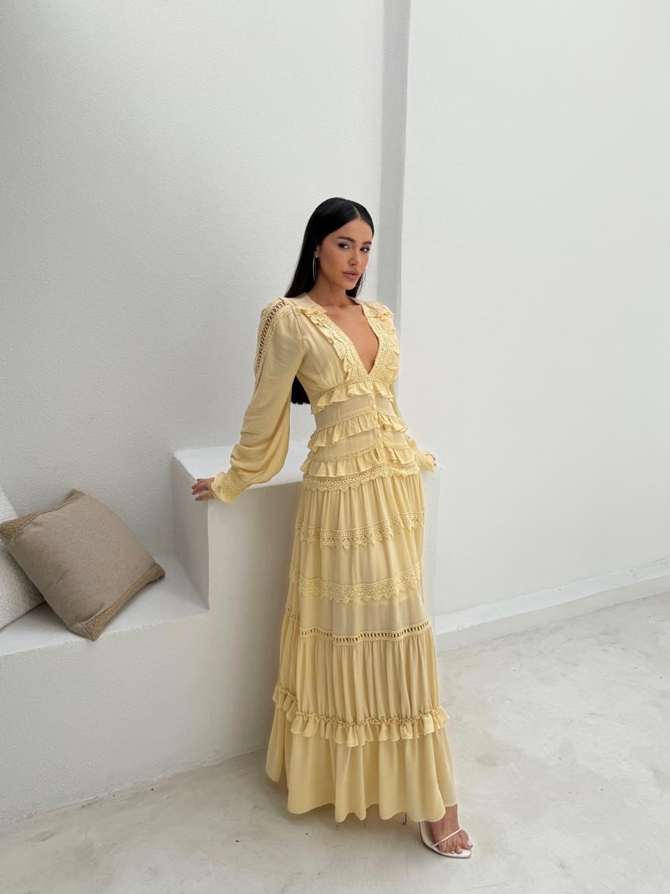 Vestido Longo Yoryu Botões e Manga Longa Salgu 