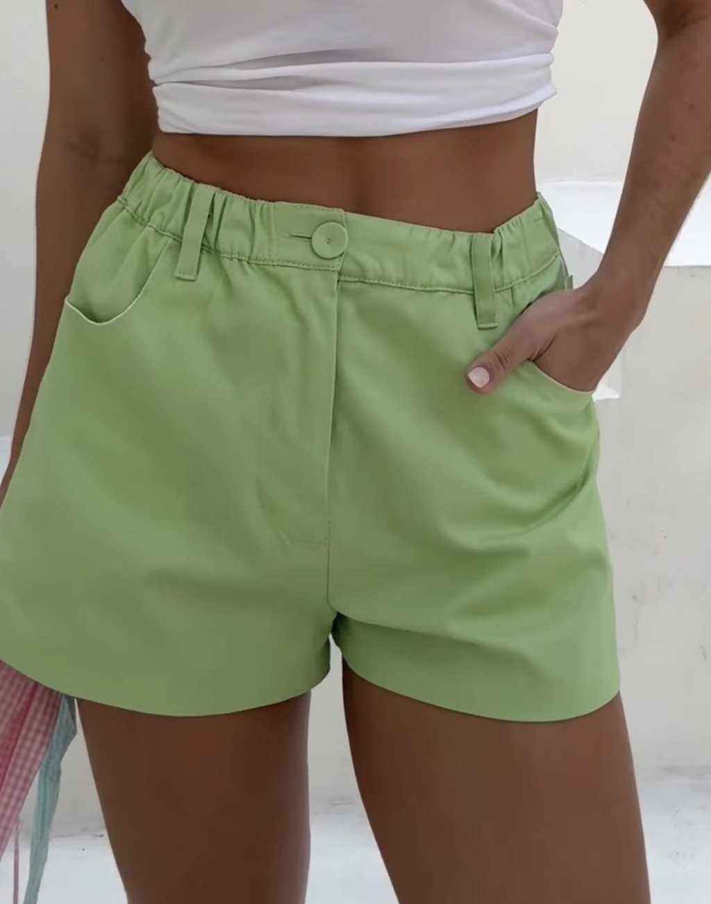 Short sarja elástico cintura botão encapado Salgu