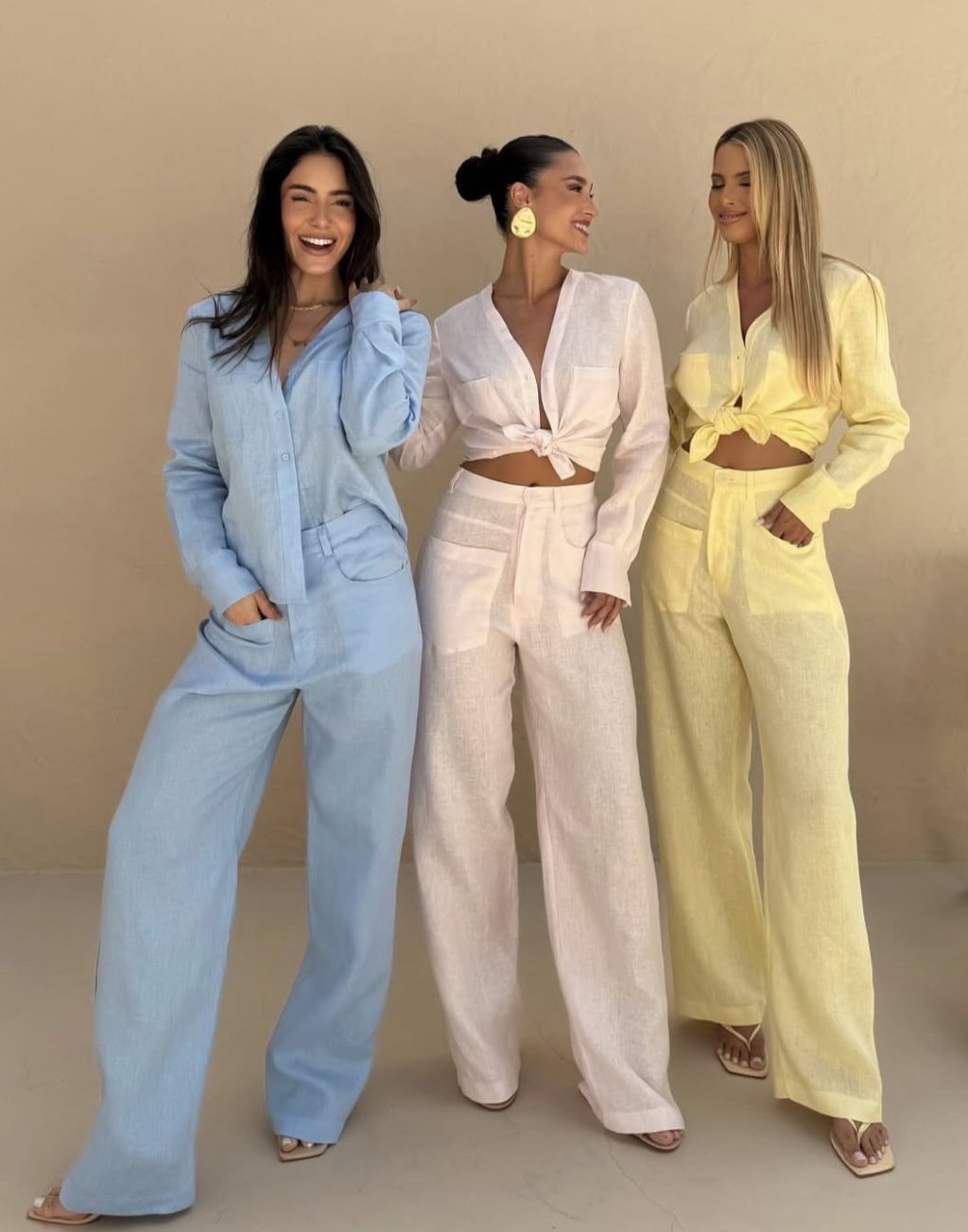 Conjunto linho camisa sem gola e calça bolso deslocado Salgu 