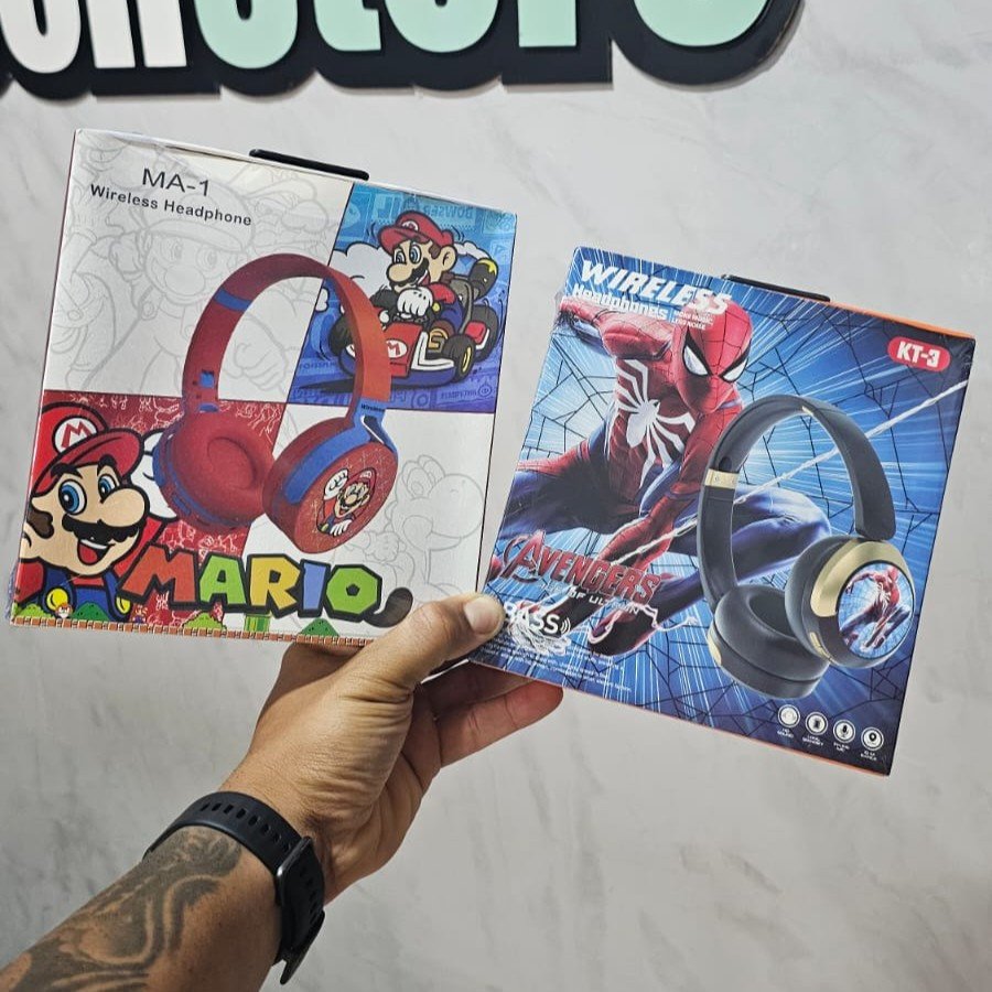 Headphone Bluetooth MA-1 | KT-3  - Personagens: Mario Bros, Homem Aranha, Homem de Ferro