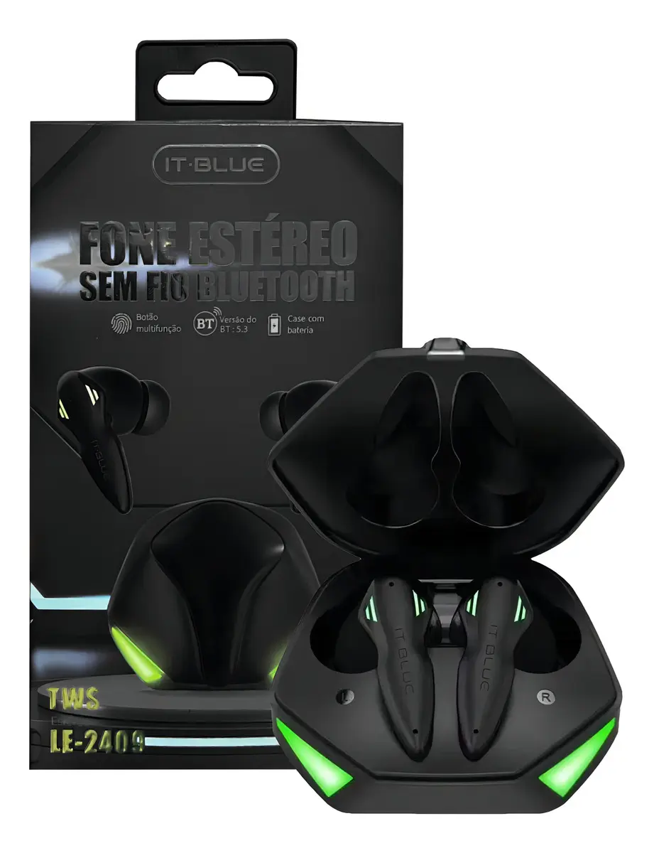 Fone de ouvido Bluetooth Gamer ItBlue LE-2409 - Leds dinâmicos, delay reduzido e Graves absurdos