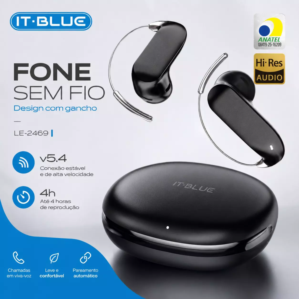 Fone De Ouvido Bluetooth ITBLUE LE-2469 - Suportes de Orelhas para maior firmeza