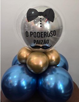 Deco bubble neto nas cores azul metálico, dourado e prata. Personalizado 