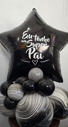 Arranjo de mesa metalizado nas cores preto e marmorizado. Personalizado 