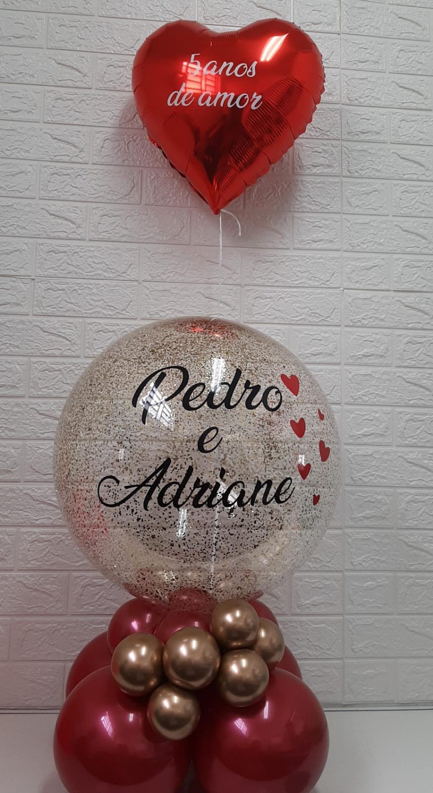 Bubble de Mesa + balão coração personalizado, aniversário de casamento