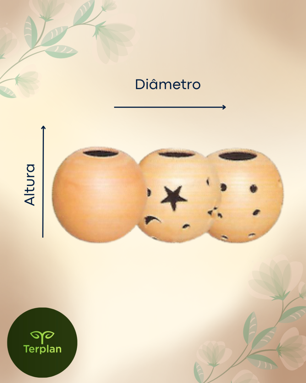 VASO CERÂMIA BOLA LÚMINARIA LISA, ESTRELADA OU FURADA