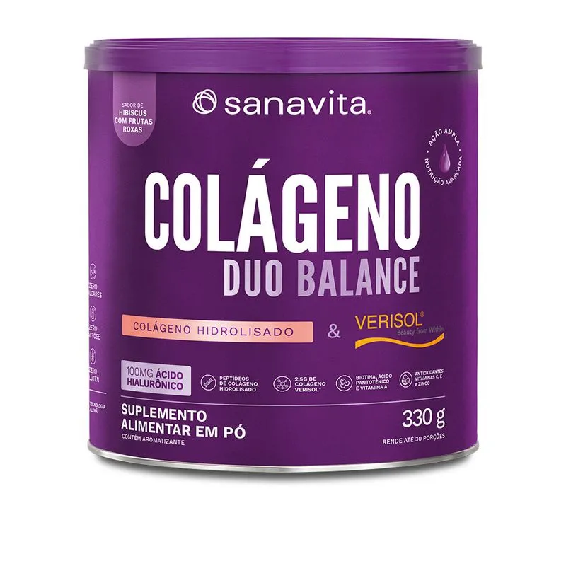 Sanavita Colágeno Duo Balance Hibiscus e Frutas Roxas 330g
