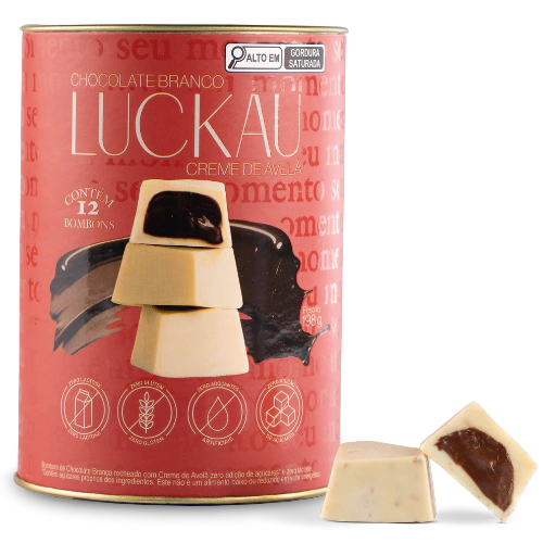 Luckau Bombom Chocolate Branco Creme de Avelã Zero 198g