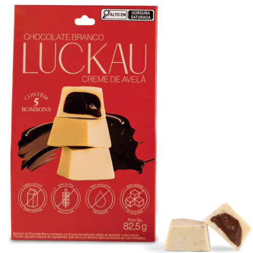 Luckau  Bombom Chocolate Branco Creme de Avelã 82,5g