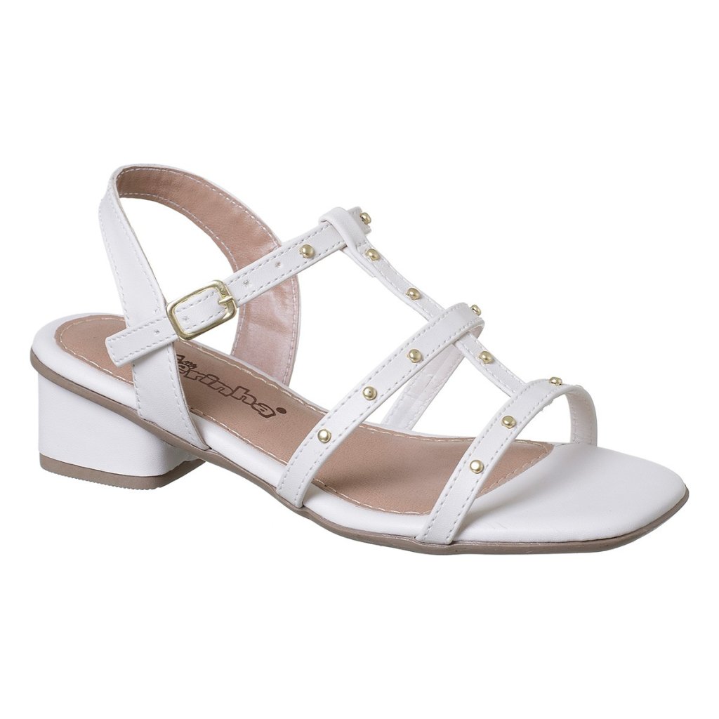 Sandália Infantil Feminina Saltinho Apliques Macia Ref 609-446 Off White