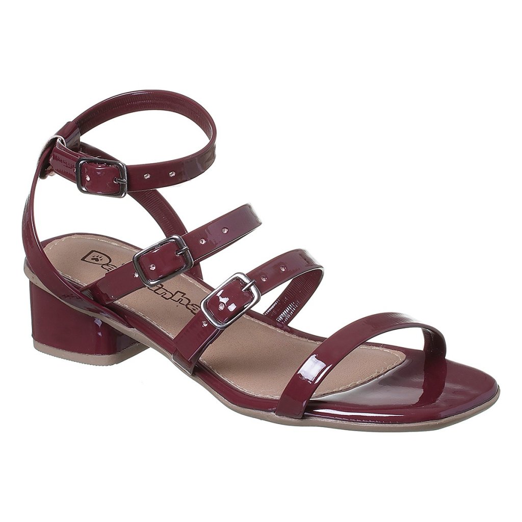 Sandália Infantil Feminina Saltinho Brilho Macia Ref 608-332 Verniz Marsala