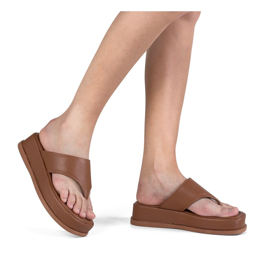 Sandália Plataforma Feminina Asa Delta Confortável Ref 8000-120 Caramelo