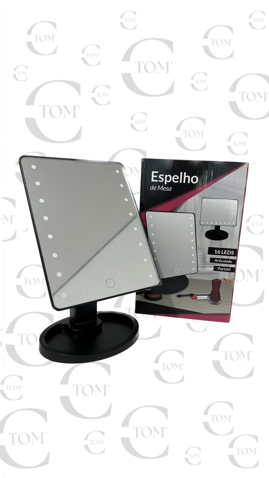 ESPELHO DE MESA 16 LEDS COR PRETO