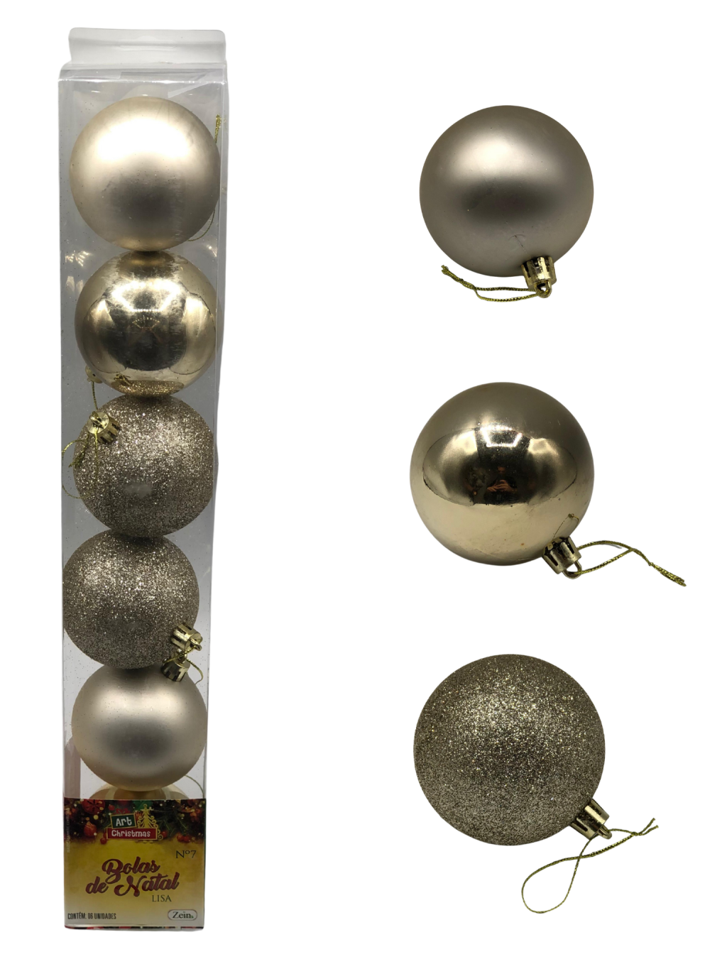 BOLA TUBO LISA 7CM C/6PCS CHAMPANHE 