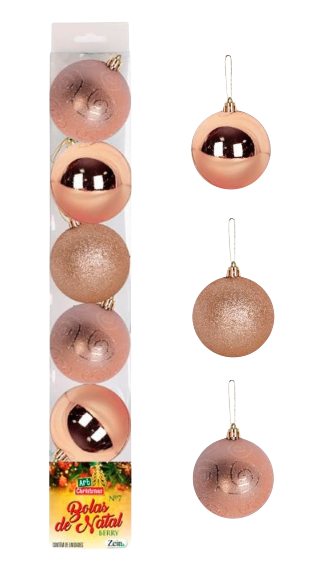 BOLA TUBO BERRY 7CM C/5PCS CHAMPANHE 