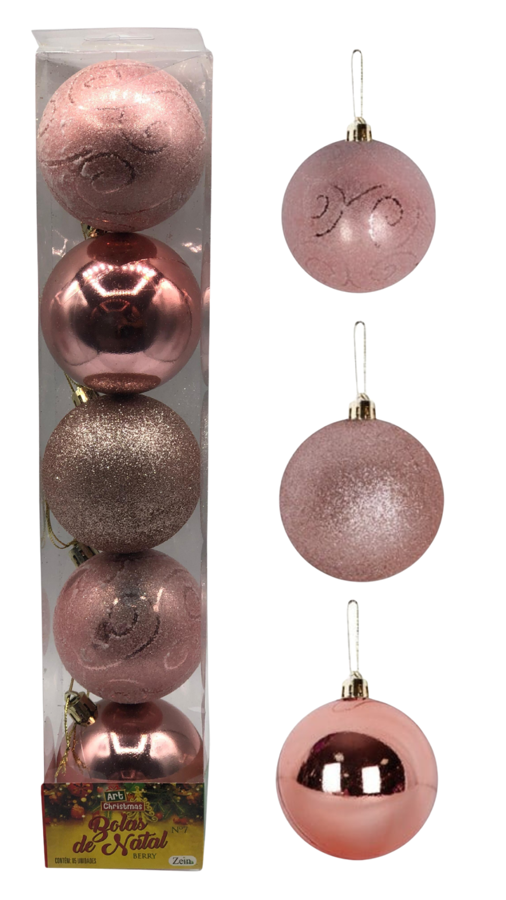 BOLA TUBO BERRY 7CM C/5 PCS ROSE 