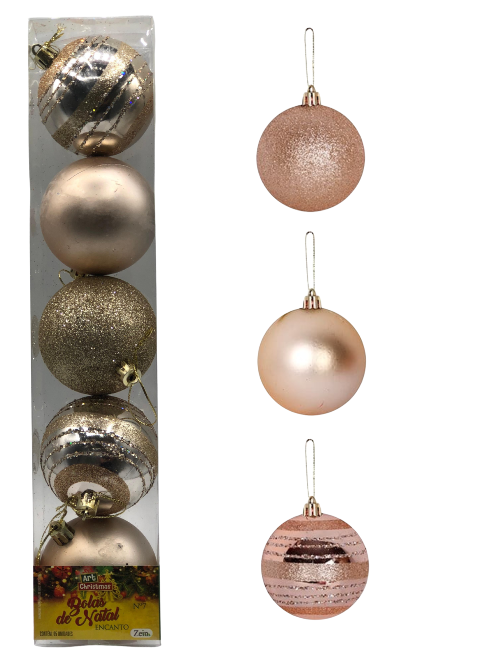 BOLA TUBO ENCANTO 7CM C/5PCS CHAMPANHE