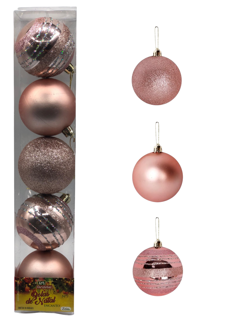 BOLA TUBO ENCANTO 7CM C/5 PCS ROSE 