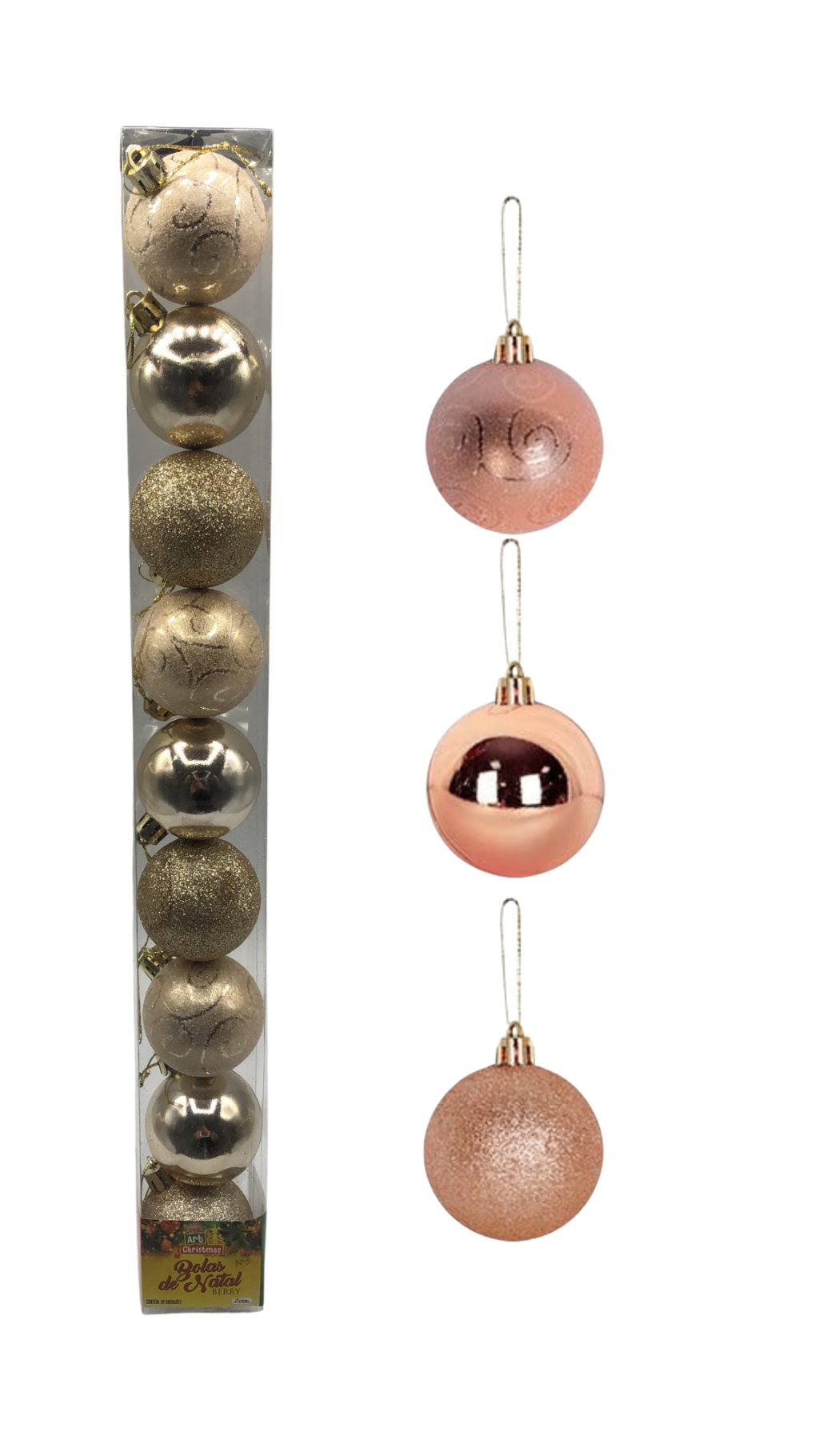 BOLA TUBO BERRY 5CM C/9 UND CHAMPANHE 