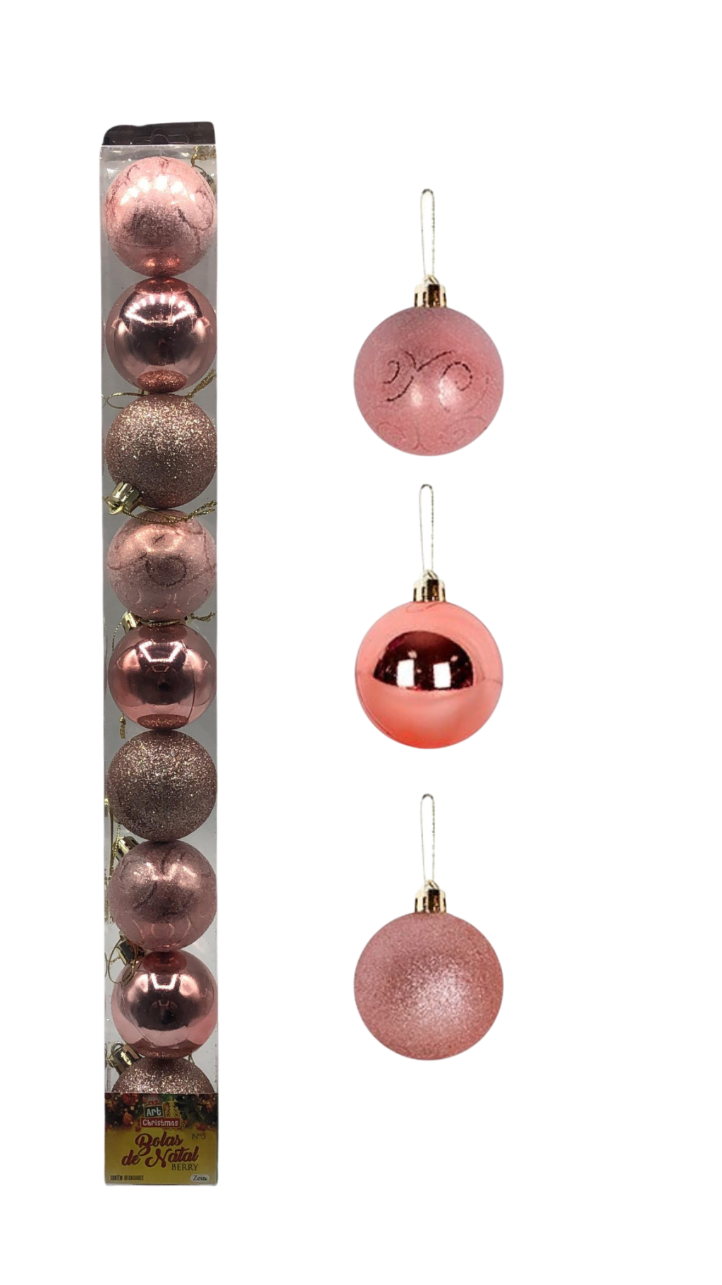 BOLA TUBO BERRY 5CM C/9 UND ROSE 