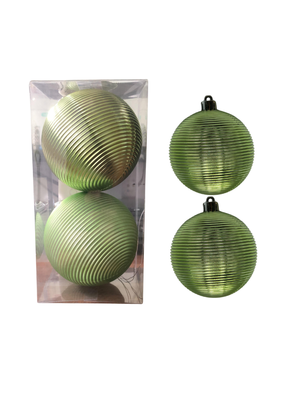 BOLA DECORADA NATAL C/2 UND PVC 8CM VERDE 