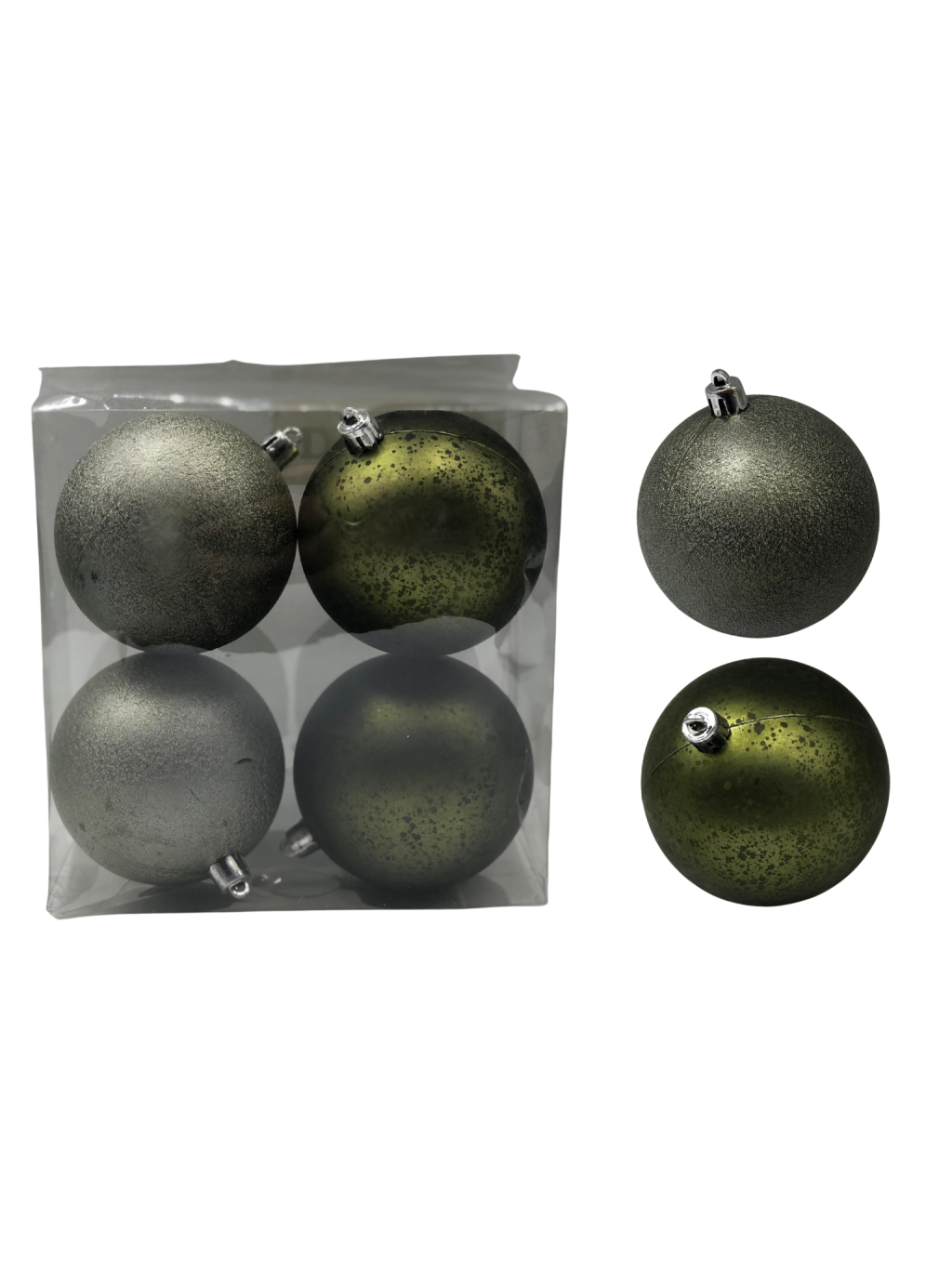 BOLA NATAL DECORADA MISTA PVC C/04 UND 8CM VERDE