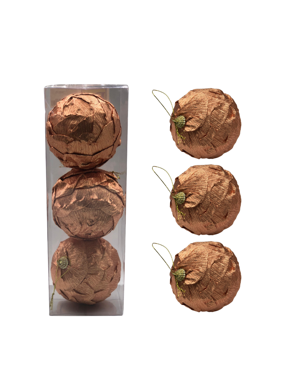 BOLA DECORADA CAMADAS PVC C/3 UND 10 CM ROSE DOURADO 