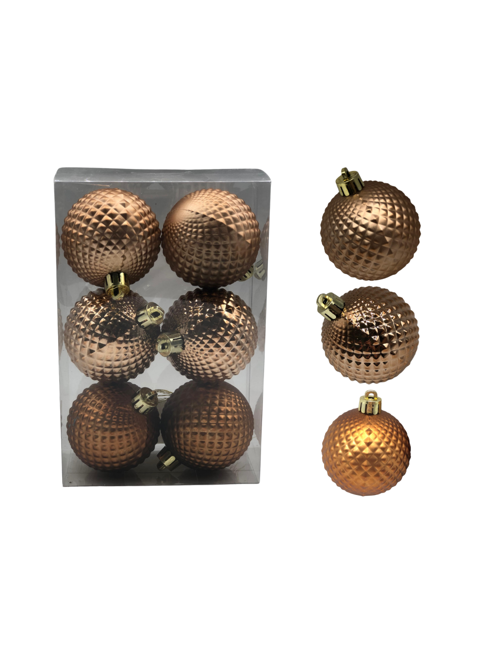 BOLA DECORADA NATAL C/6 UND PVC 6CM CHAMPANHE COBRE 