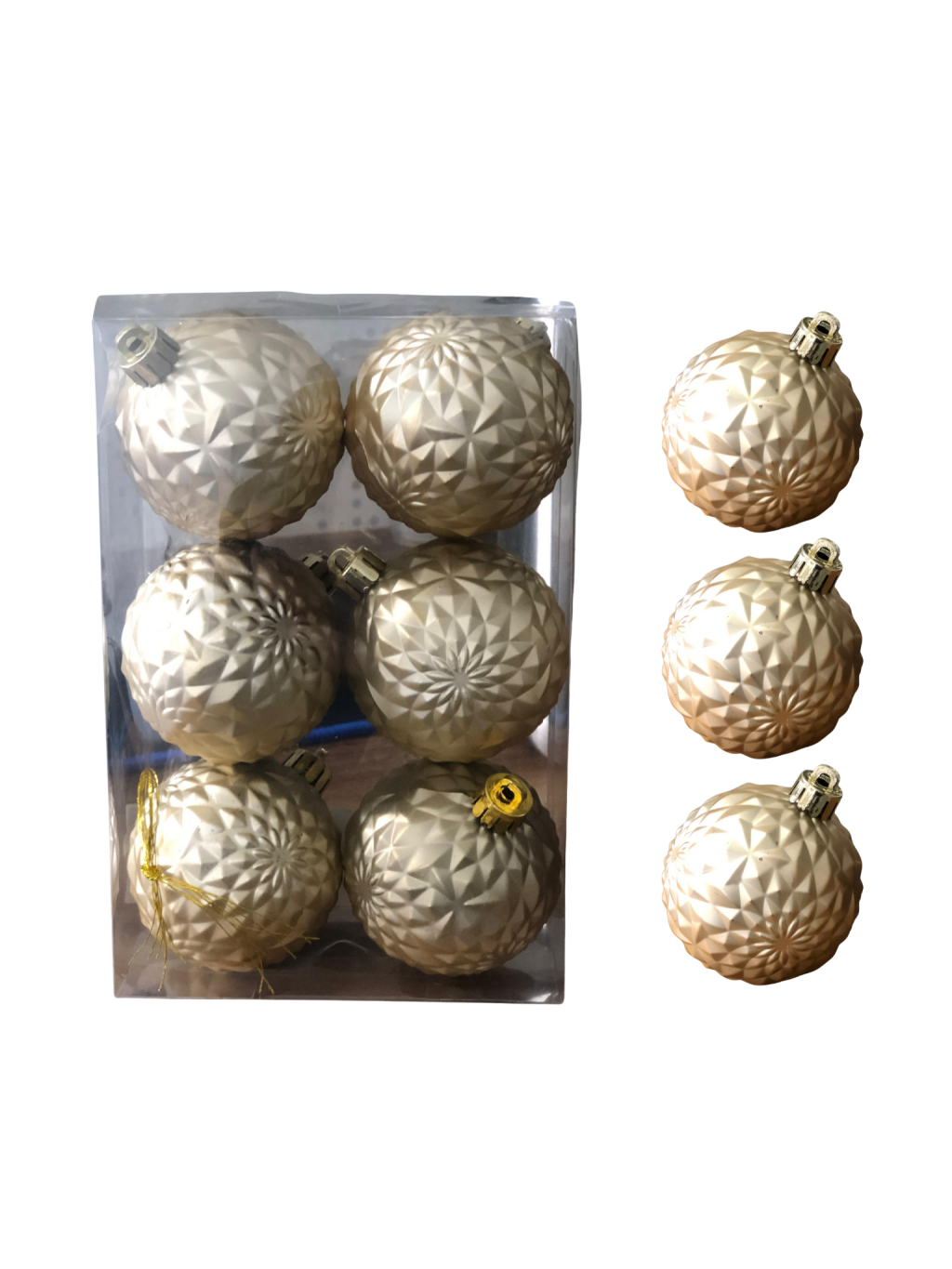 BOLA DECORADA NATAL C/6 UND PVC 6CM DOURADO