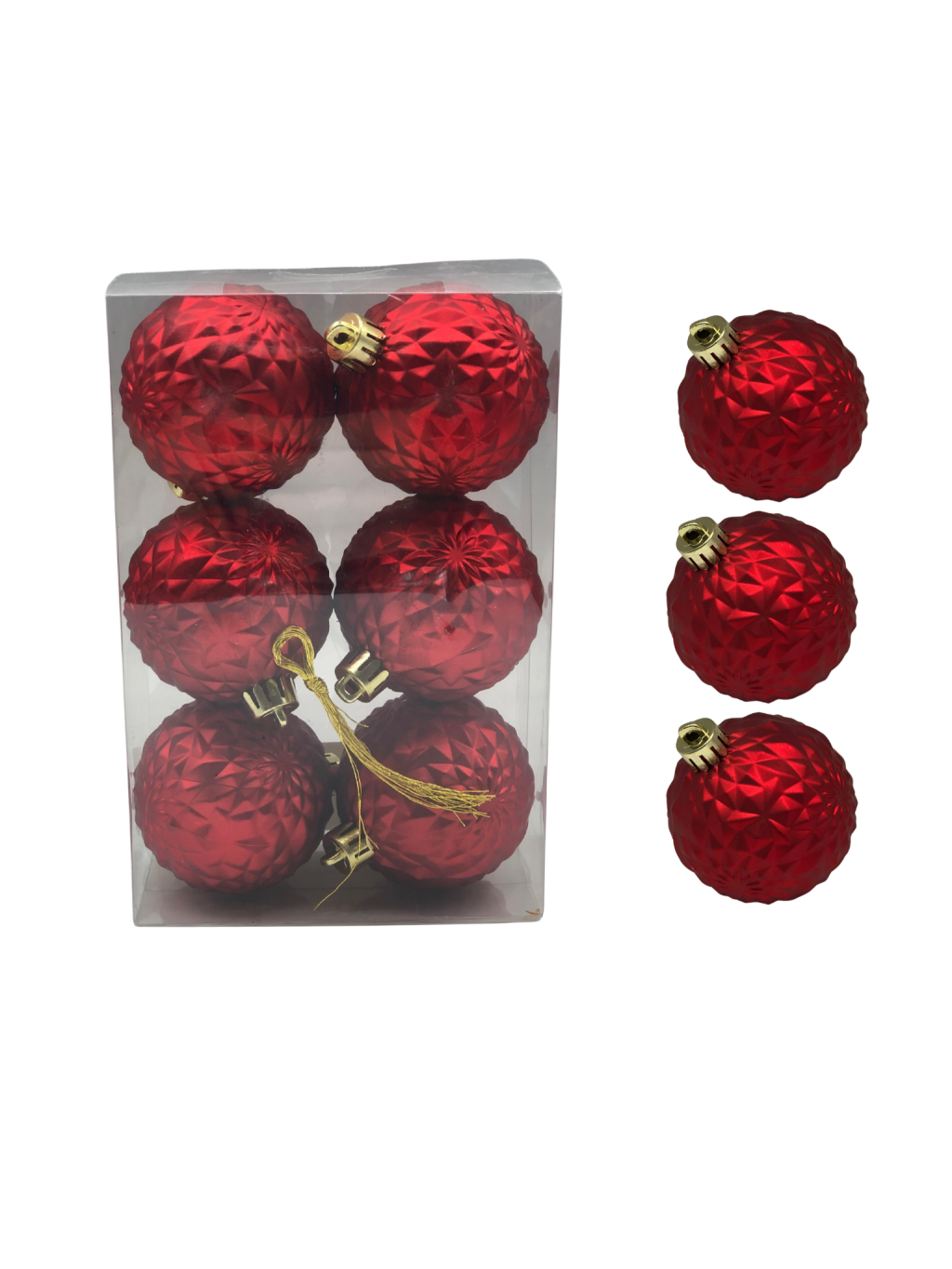 BOLA DECORADA NATAL C/6 UNIDADES PVC 6CM VERMELHO