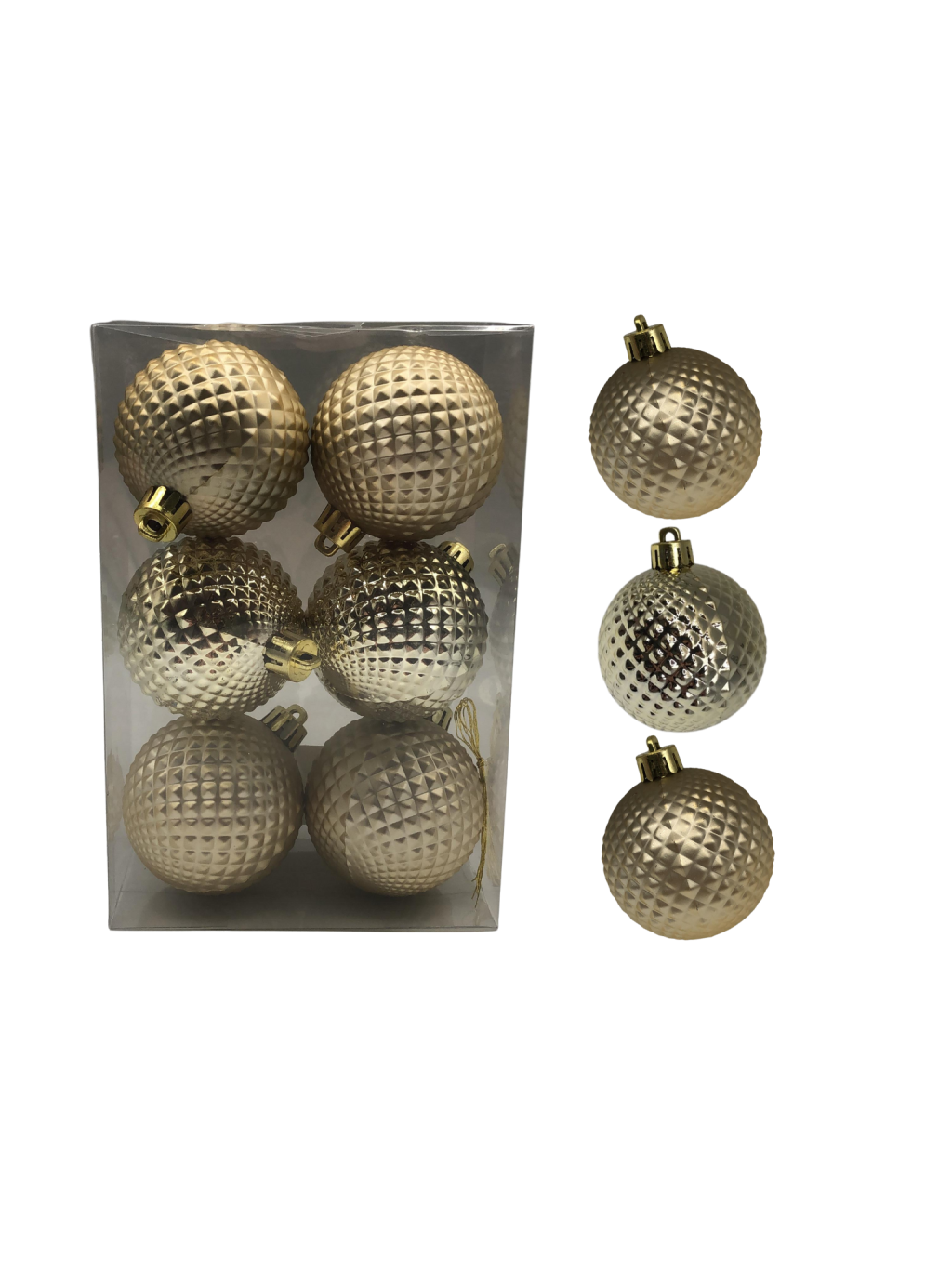 BOLA DECORADA NATAL C/6 UND 6CM CHAMPANHE