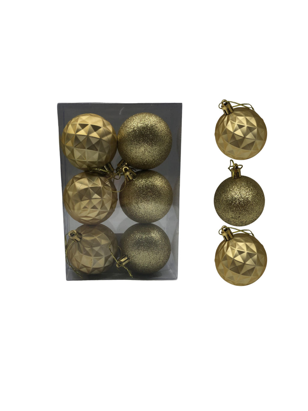 BOLA DECORADA NATAL NO PVC C/6 UND 6CM DOURADO