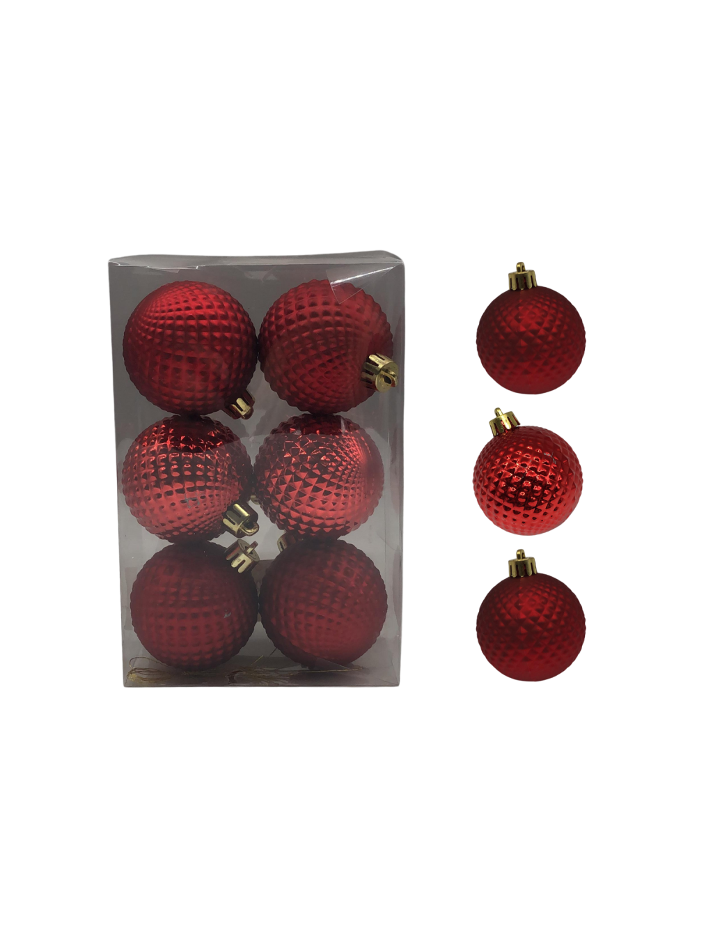 BOLA DECORADA NATAL C/6 UND PVC 6CM VERMELHO
