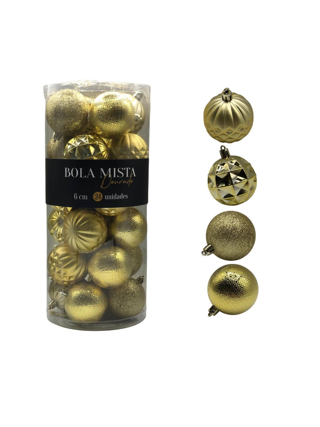 BOLA MISTA TEXTURADA/FOSCA/GLITTER C/24 UND 6CM DOURADO