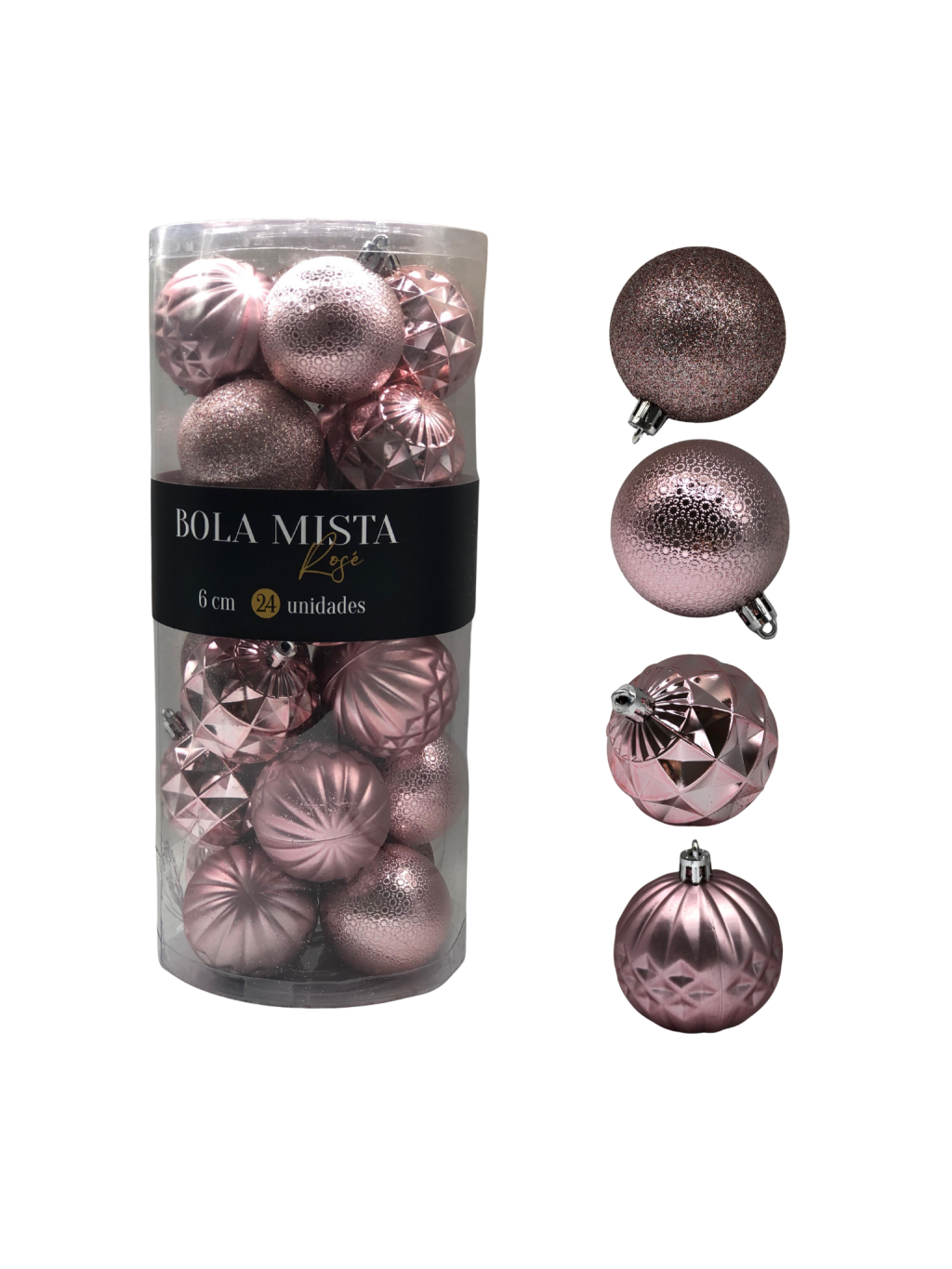 BOLA MISTA TEXTURADA /FOSCA/GLITTER C/24 UND 6CM ROSE