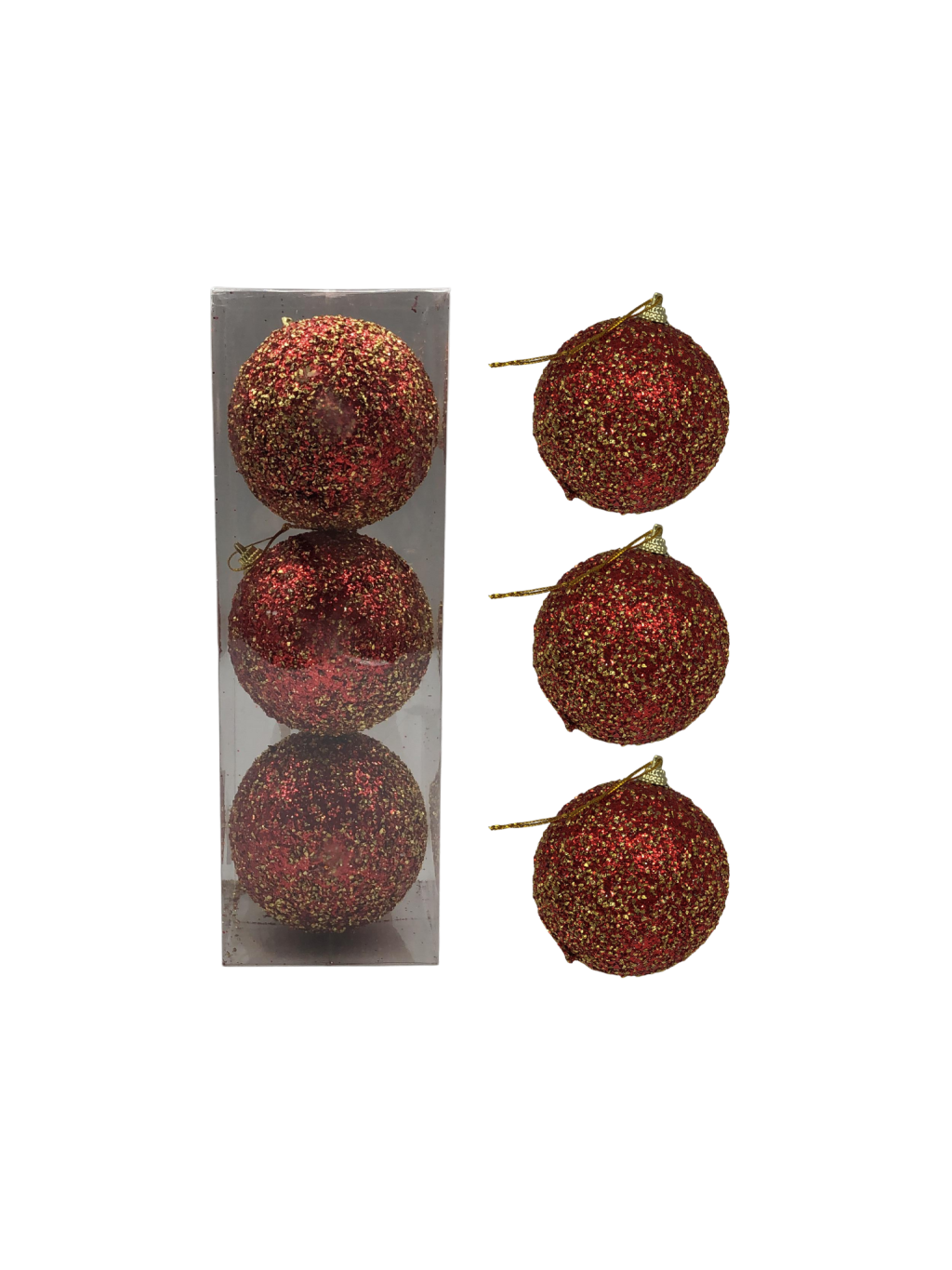 BOLA NATALINA DECORADA C/3 UND 8CM VERMELHA