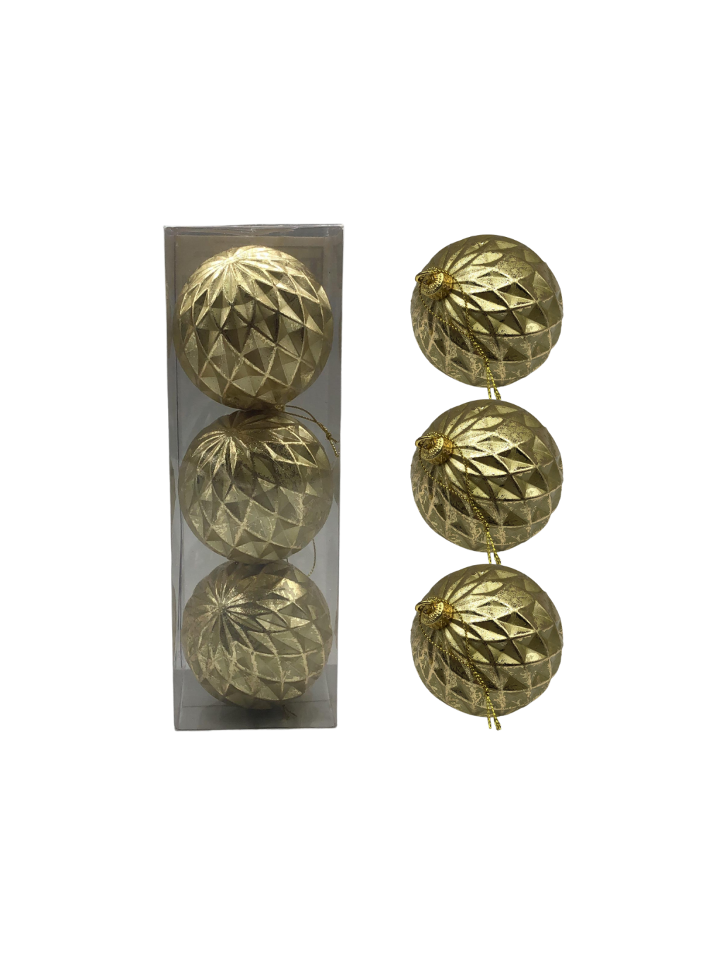 BOLA DECORADA PVC C/3 UND 8CM DOURADO