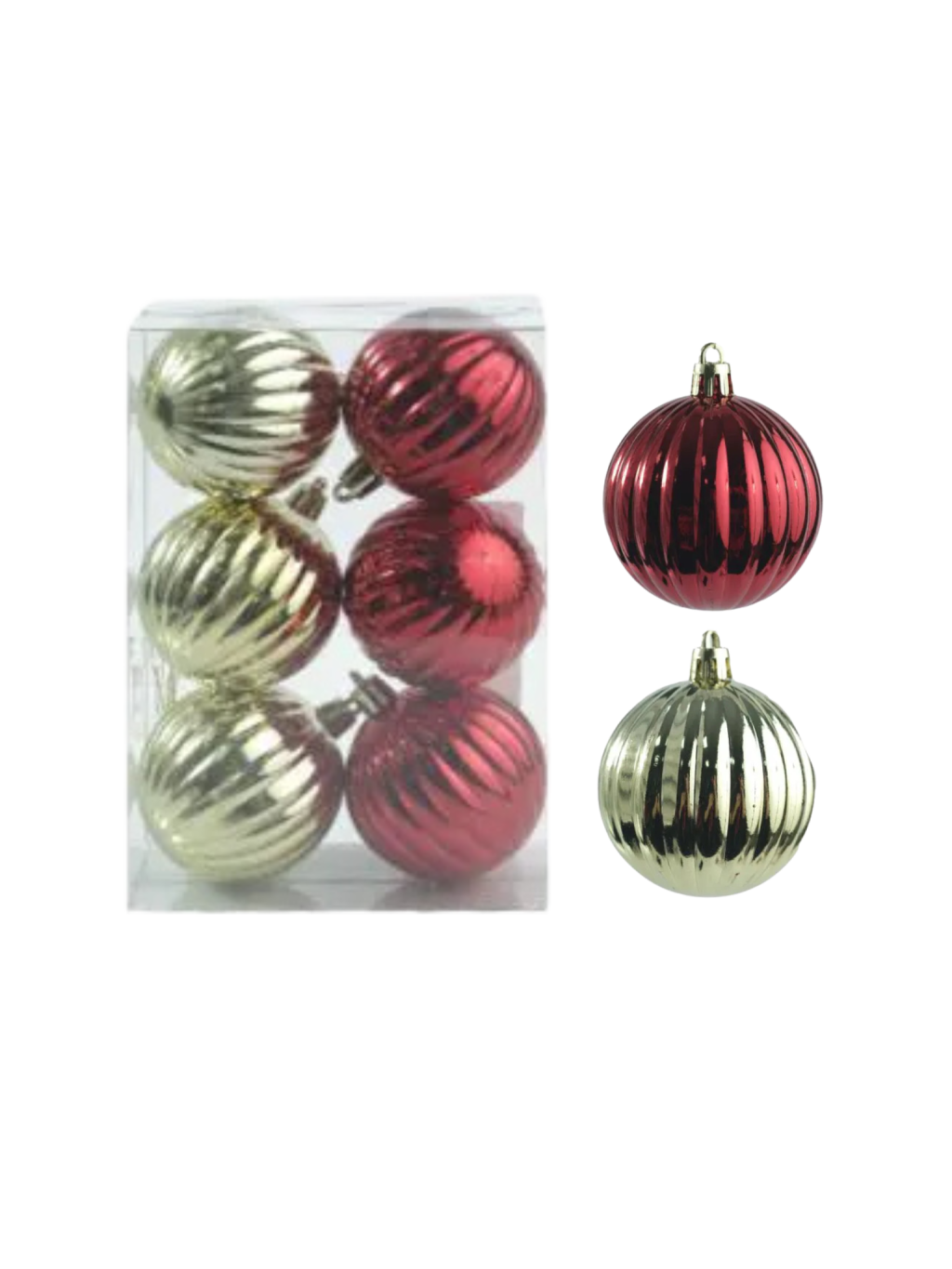 BOLA DECORADA NATAL C/6 UND PVC 6CM VERMELHO DOURADO