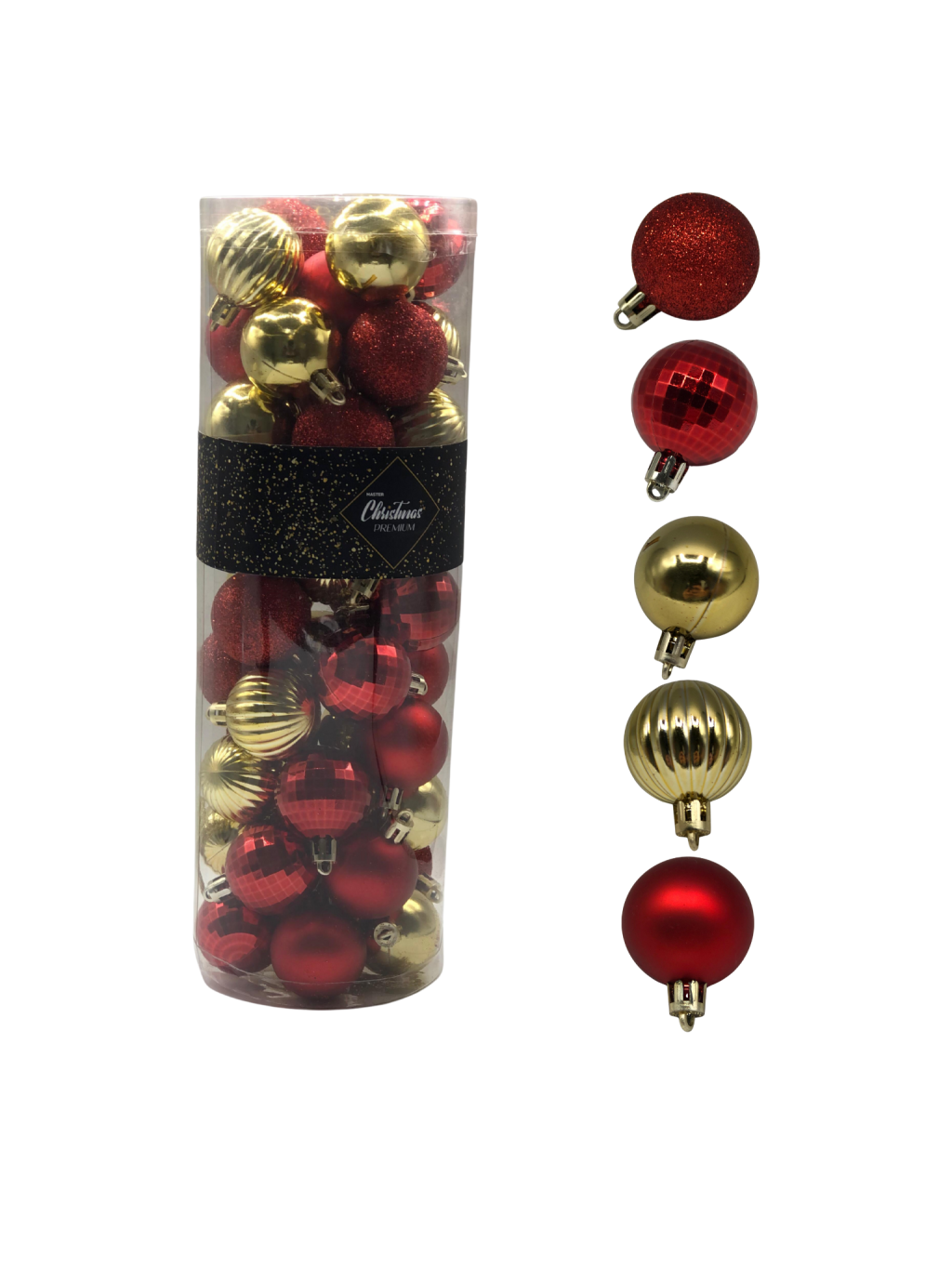 BOLA MISTA LISA/FOSCA/GLITTER/GLOBINHO,TEXTURADA C/45 UND 4CM VERMELHO E DOURADO