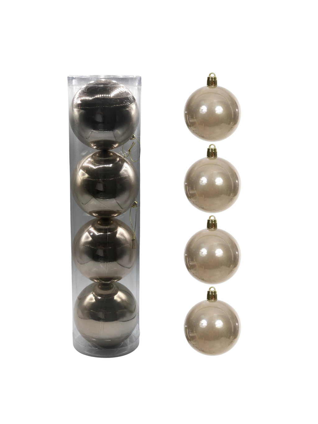 BOLA PEROLADA TUBO C/4 UND 10CM CHAMPANHE