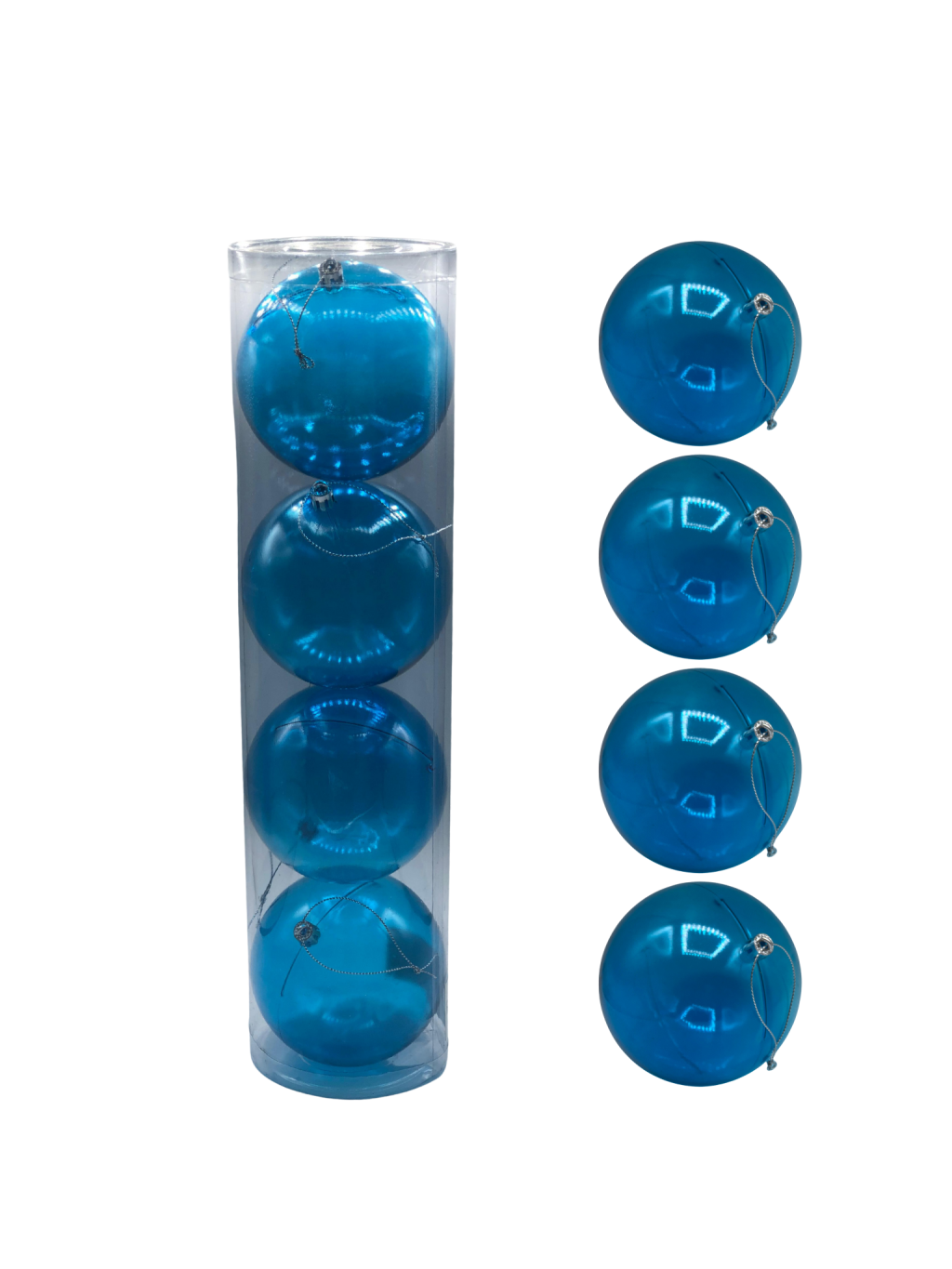 BOLA TRANSPARENTE TUBO C/4 UND 10 CM AZUL ESCURO